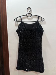 Sparkly Black Sequin Mini Dress |adjustable strap