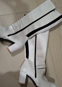 White & Black Stripe Knee High Boots