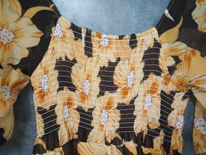 korean Off-Shoulder Floral Print Midi Dress
