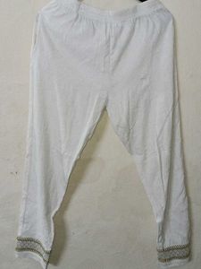 White straight pant with Embroidered Hem