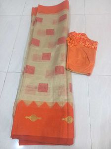 Beautiful Orange &amp; Beige Saree