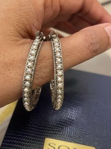 beautiful silver hoops with real pearls