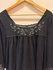 Black Embroidered Square Neck Top