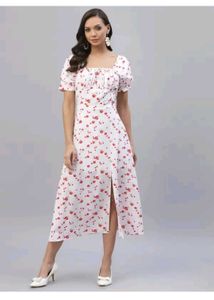 White Floral Puff Sleeve Mini Dress