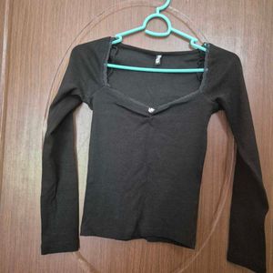 Black Long Sleeve Coquette Top with Lace Tr