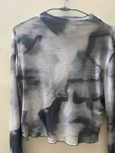 Sheer Abstract Print Long Sleeve Top