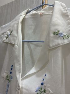 Embroidered White Button-Up shirt
