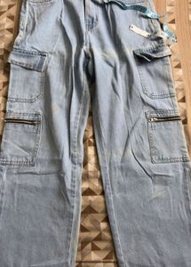 Light Wash Denim Cargo Pants