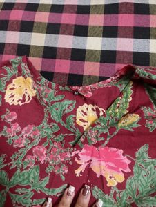Maroon Floral Print Kurta