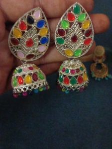 Boho Ethnic Multi-Color Jhumka Earrings