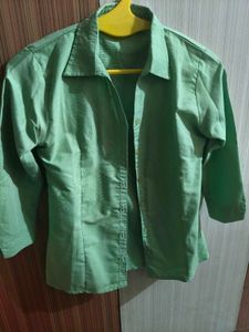 Light Green Collared Button-Up Top