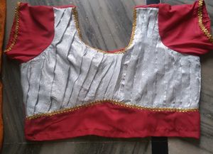 Elegant Red and Silver Pleated Blouse