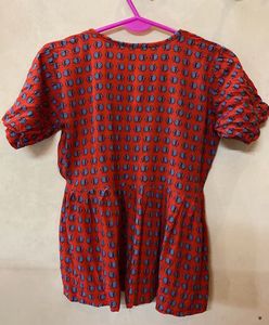 Red Printed Short Sleeve Top