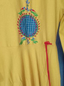 Yellow Embroidered Cotton Kurta