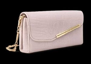 Elegant Pink Croc Embossed Clutch Bag