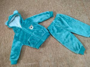 Teal Fuzzy Bear Hoodie & Pants Set