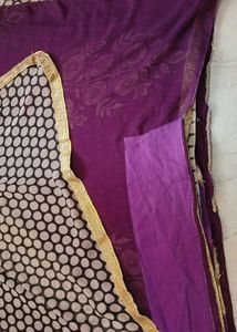 Chic Polka Dot Saree with Golden Border