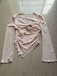 Sheer Ruched Tie-Front Top
