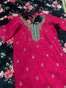 partywear deep neck pink kurti
