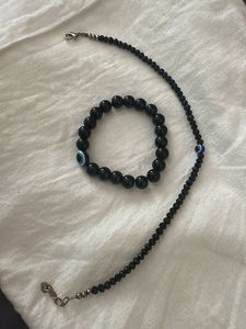 Black Evil Eye Necklace &amp; Bracelet Set