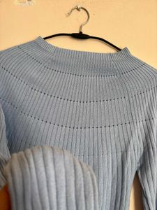 Light Blue Ribbed Mock Neck Top
