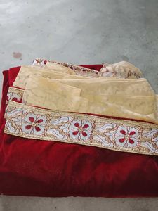 Elegant Red Velvet Saree with Embellishments