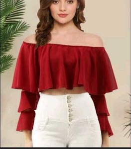 Burgundy Ruffle Off-Shoulder Top