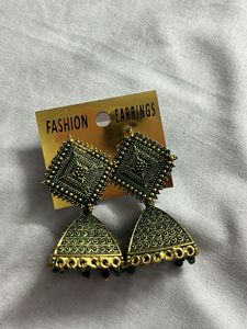 Vintage Charm Oxidised Jhumka Earrings