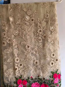 Embroidered Floral Soft Net Saree set