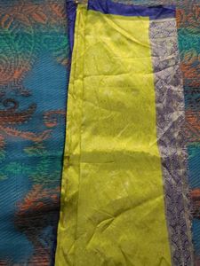 Vibrant Silk Saree with Blue Border