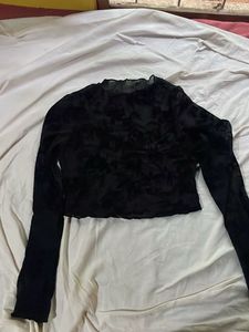 Black Mesh Floral Long Sleeve Top