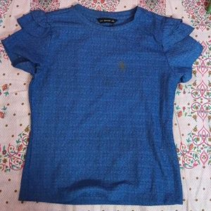 Blue Textured Cap Sleeve Top