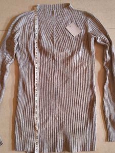 New Korean Ribbed Mock Neck Long Sleeve Top