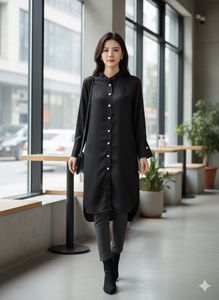 Elegant Black Tunic Shirt Dress
