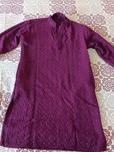 Elegant Wine Colour Embroidered Kurta Set for Sale