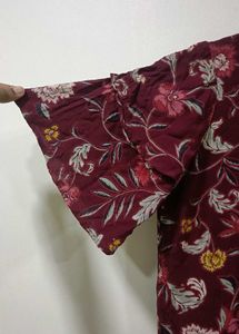 Maroon Floral Print Bell Sleeve Top