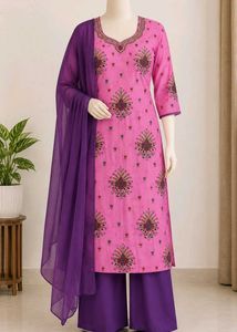 Elegant Pink unstitched 2 Kurta Set with bottom fa