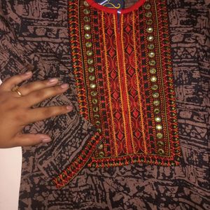 Latest Cotton Kurti With Embroidery And Mirror Wor