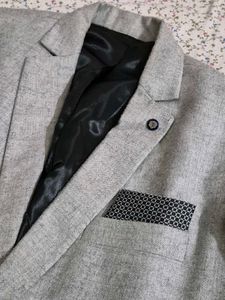 Men's Grey Blazer with Pocket Square