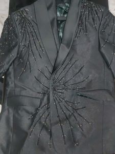 Embroidered Black Shawl Collar Blazer