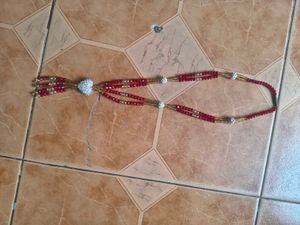 Red Beaded Necklace with Heart Pendant