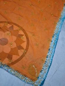 Orange Embroidered semi Odhna