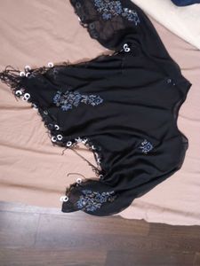 Sheer Black Embellished Cape
