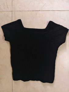 Chic Black Knit Square Neck Top