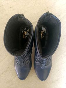 Navy Blue Ruched Ankle Boots
