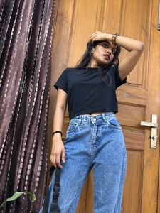 Stylish Wide Leg Blue Jeans