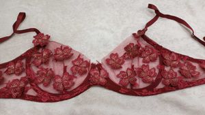 Sheer Red Floral Bra