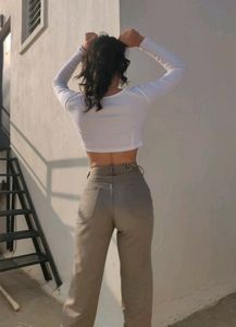 White Tie-Back Long Sleeve Top