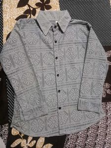 Stylish Grey Lace Button-Up Shirt