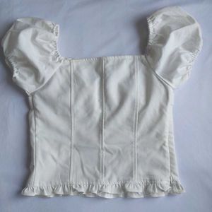 White square neck puff crop top with rhinestones🪞
